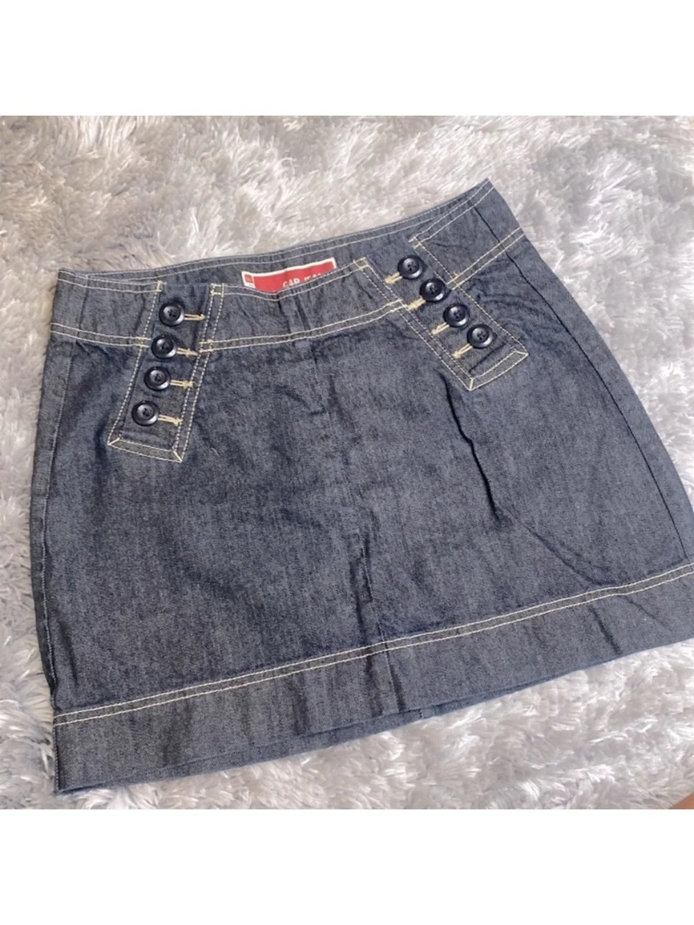 Undisclosed Brand Dark Blue Denim Mini Skirt with Button Accent